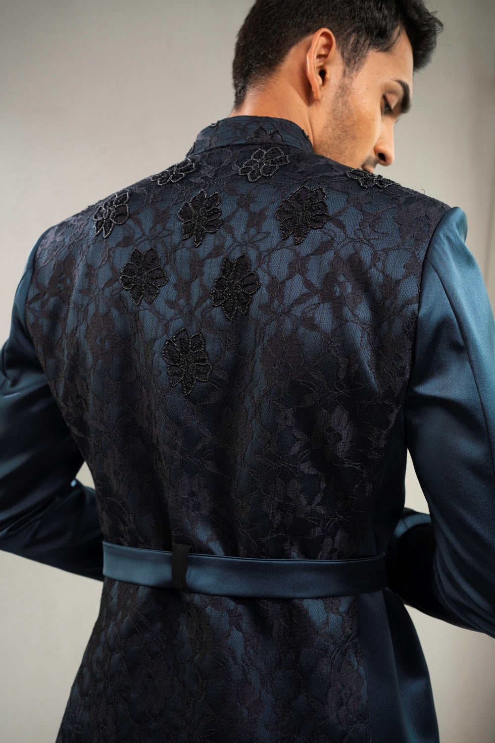 Midnight Green Jacquard Bandhgala