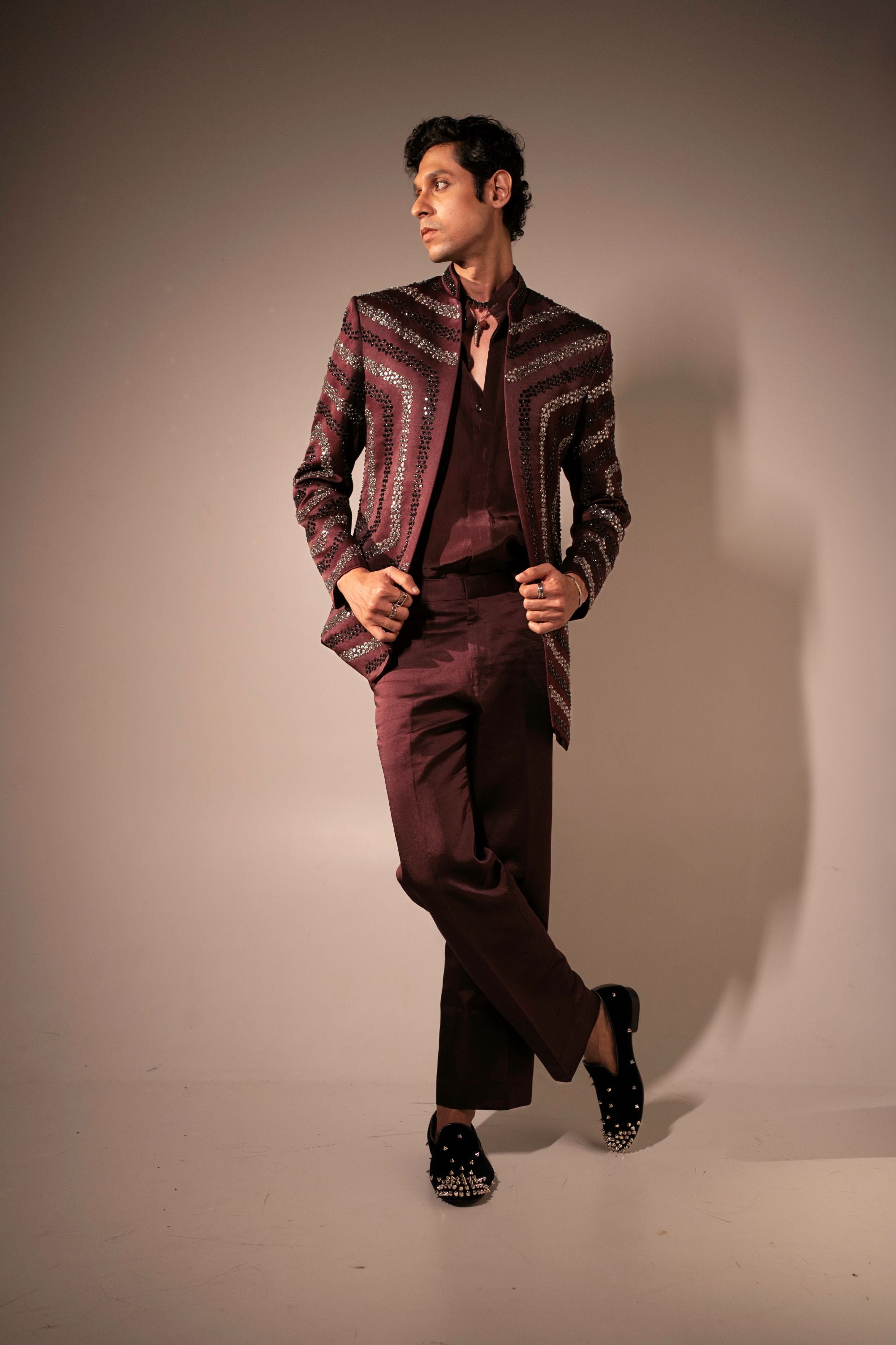 Wine Gunmetal Bandhgala