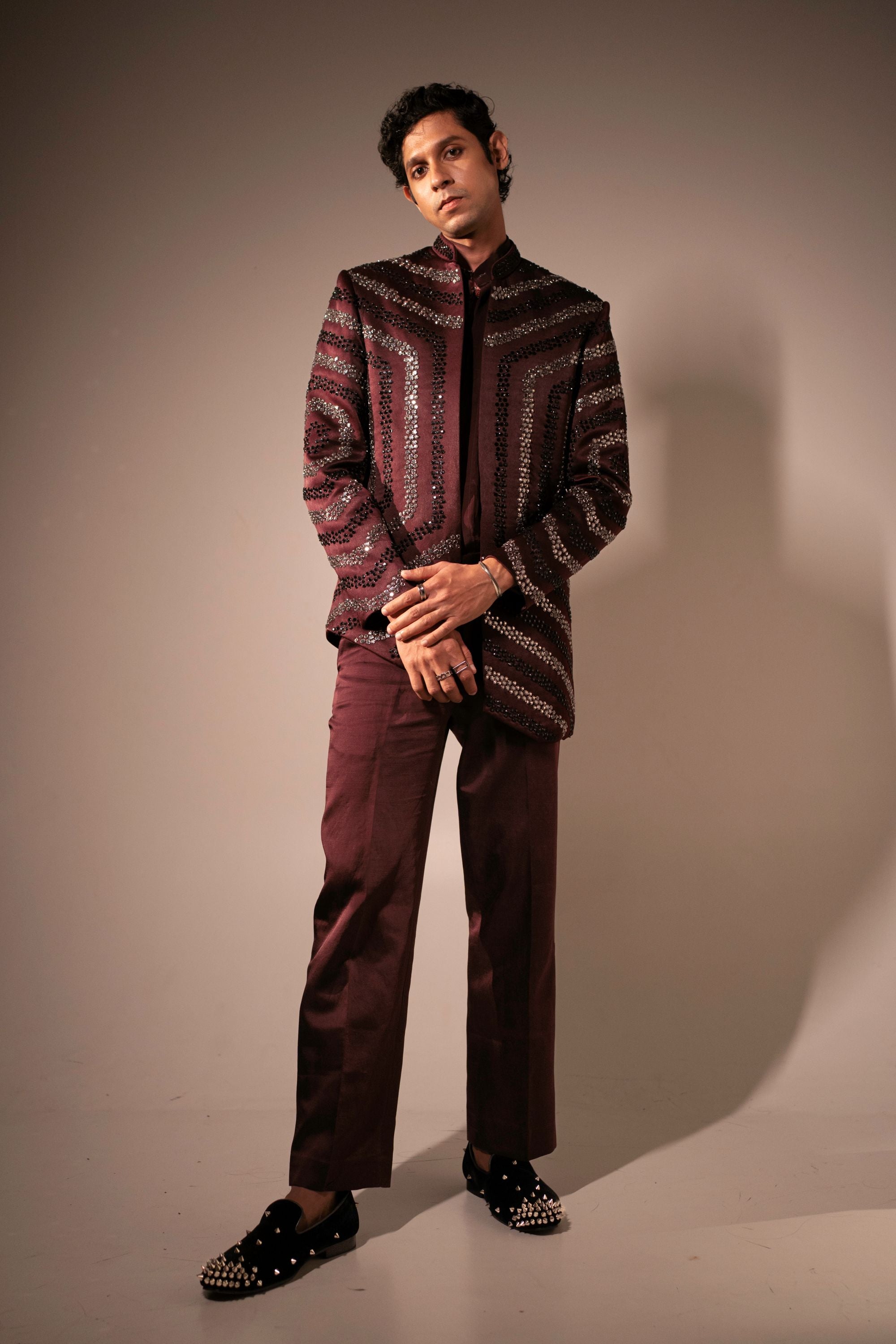 Wine Gunmetal Bandhgala