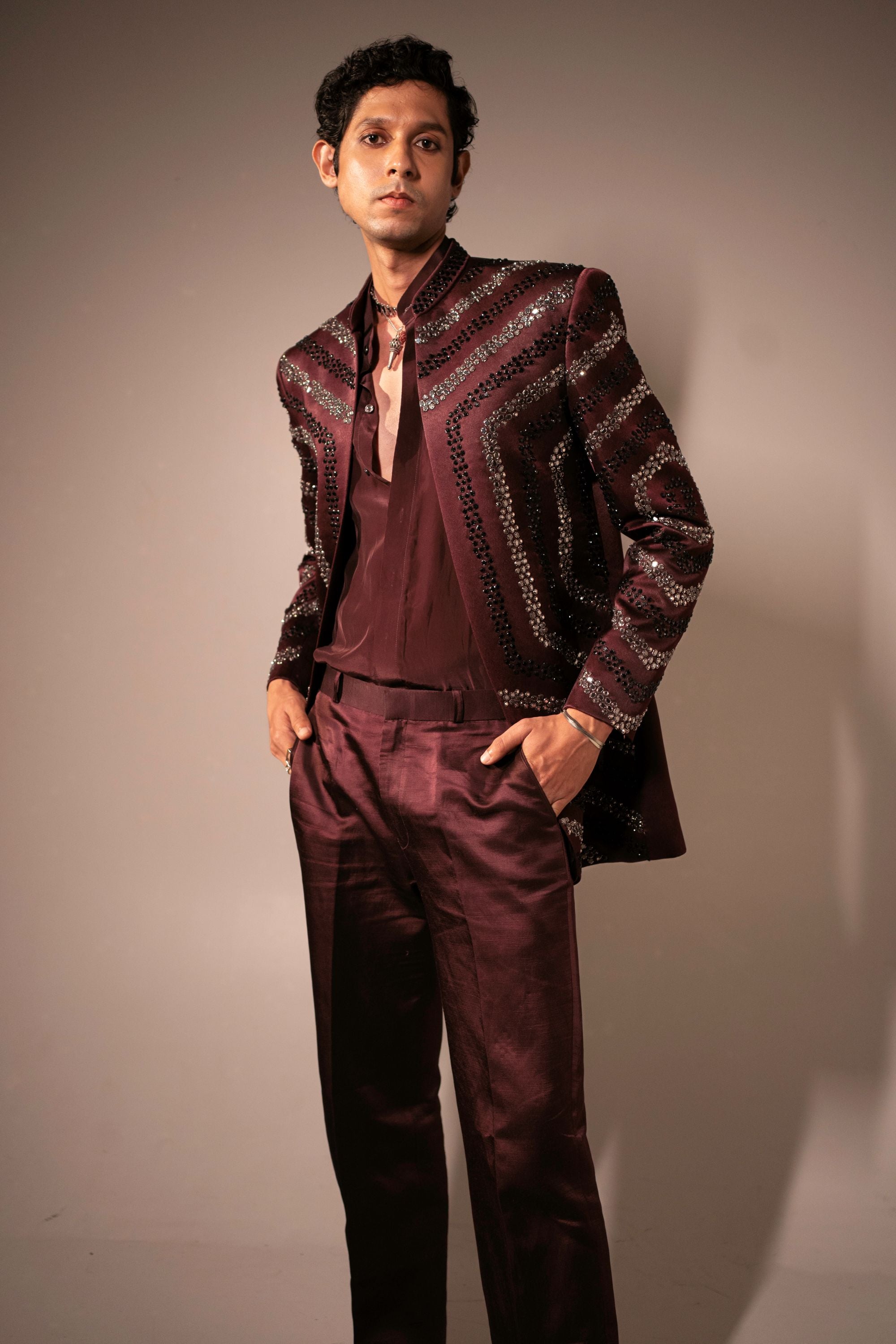 Wine Gunmetal Bandhgala