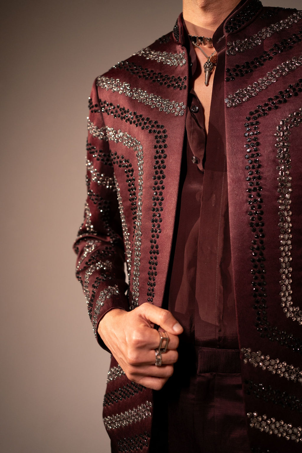 Wine Gunmetal Bandhgala